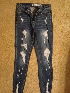 Indigo Rein Dark Blue Distressed Skinny Jeans